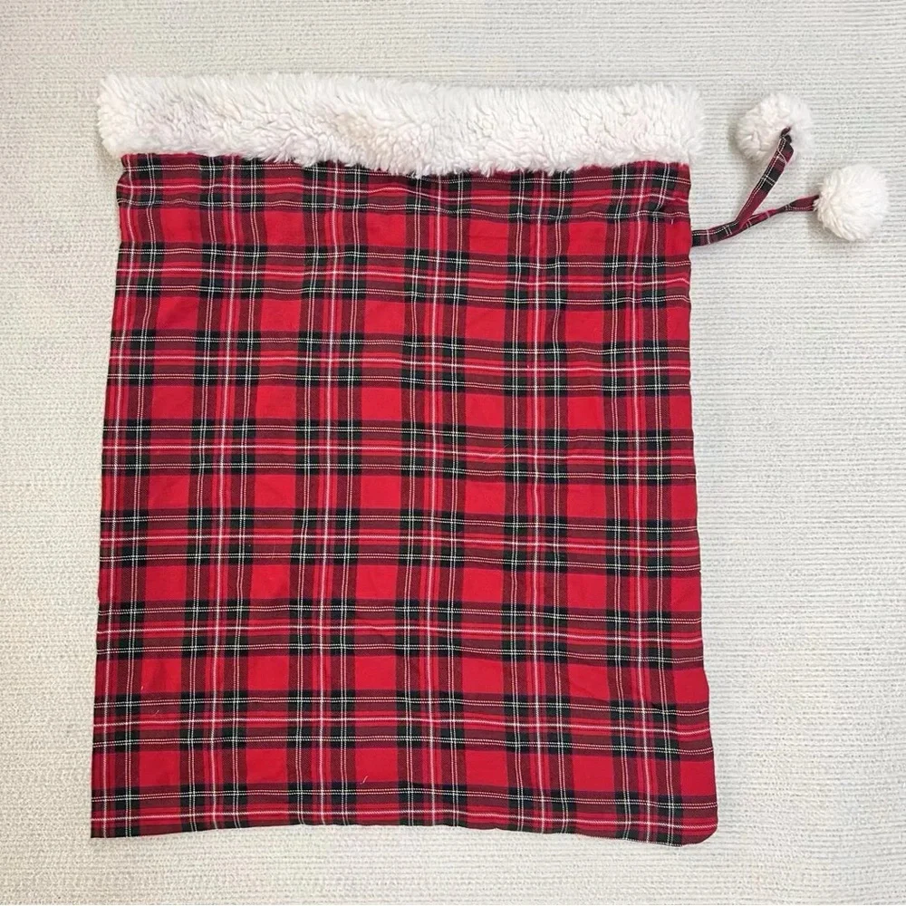 Pottery Barn Kids LARGE plaid Gift Sack Santa bag Drawstring 33x40” no monogram